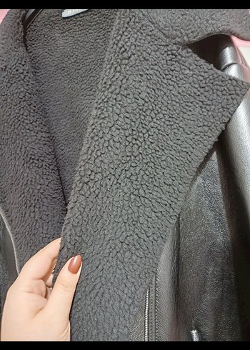 Siyah Kürklü Deri Kadın Ceket - Görsel 3