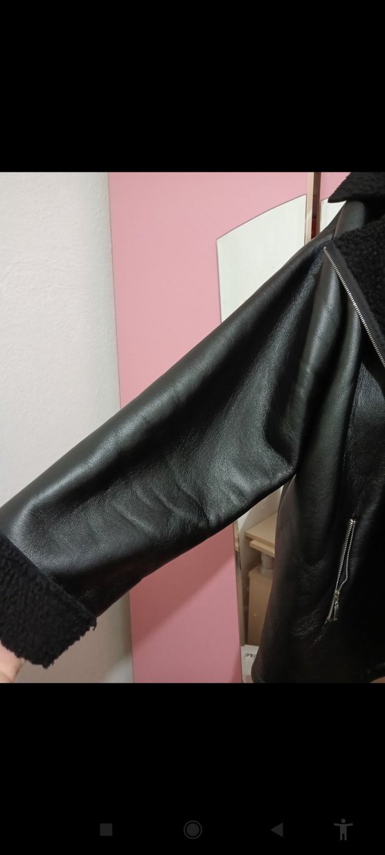 Siyah Kürklü Deri Kadın Ceket - Görsel 5