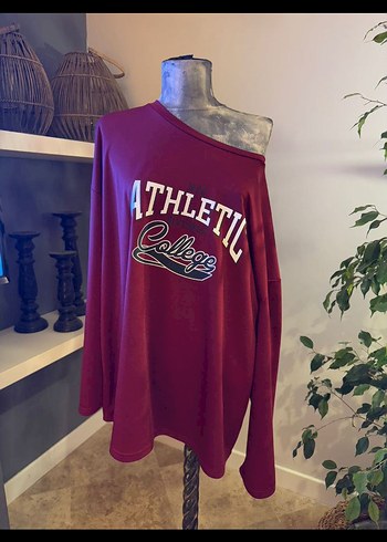 Bordo Baskılı Oversize Sweatshirt - Görsel 7