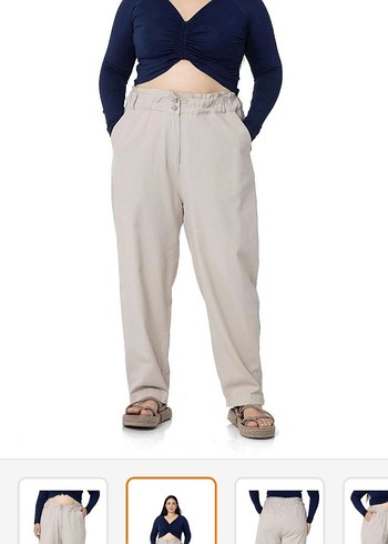 Bej Pamuklu Rahat Kesim Kadın Pantolon - Görsel 5