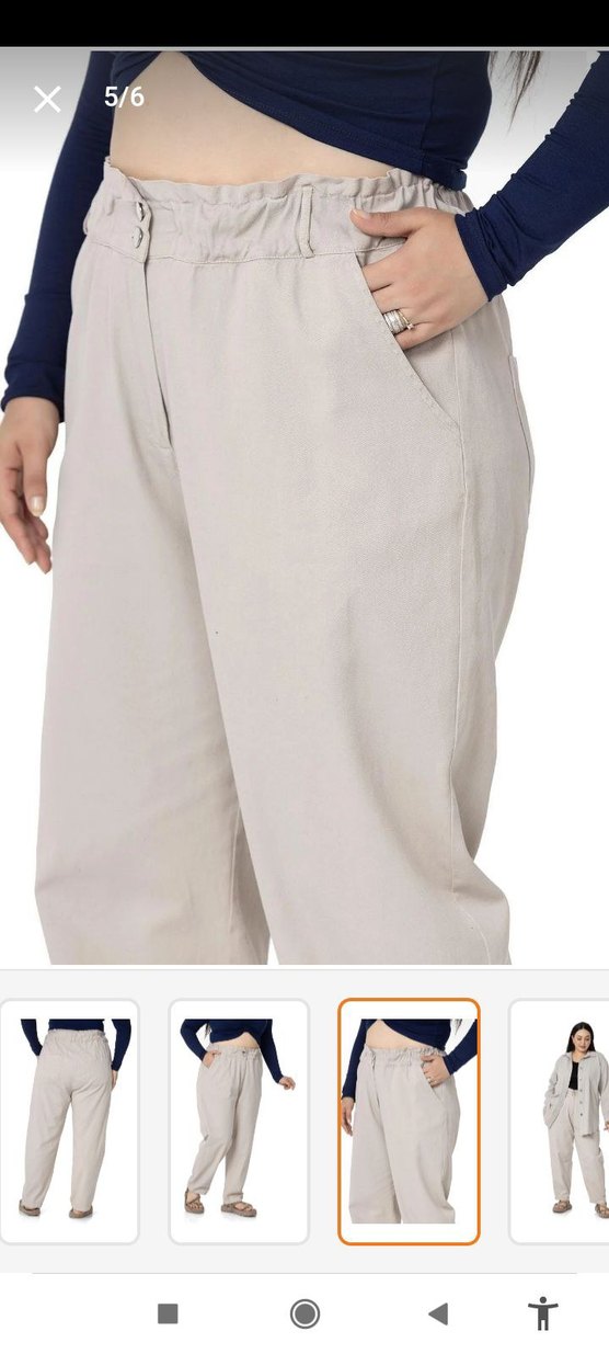 Bej Pamuklu Rahat Kesim Kadın Pantolon - Görsel 2