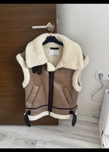 Kürk Detaylı Kahverengi Süet Kadın Yelek - Görsel 3