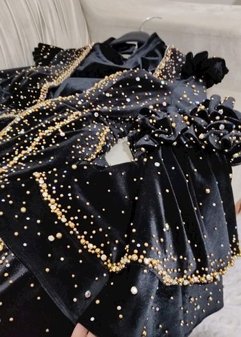 Boncuk İşlemeli Siyah Uzun Kollu tesettür Bindallı - Görsel 4