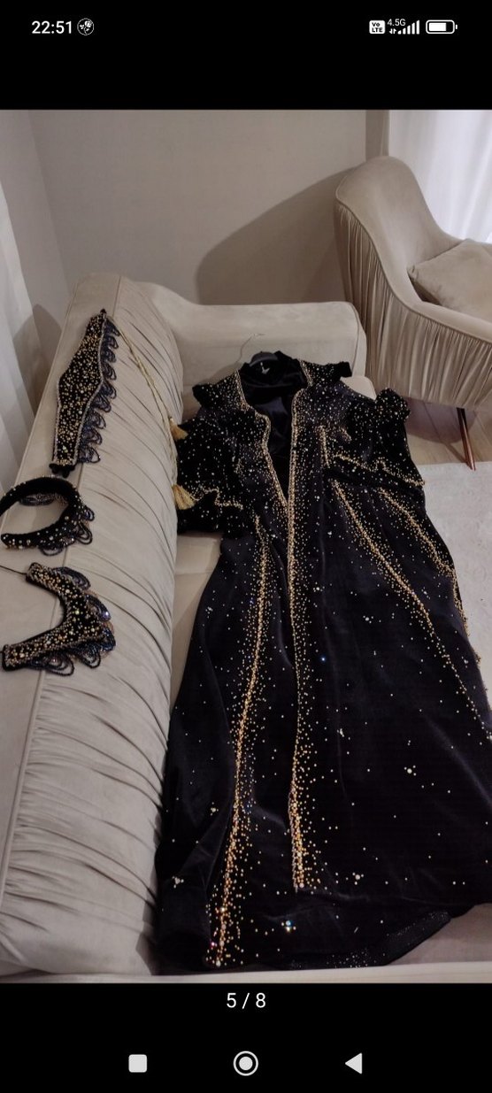 Boncuk İşlemeli Siyah Uzun Kollu tesettür Bindallı - Görsel 5