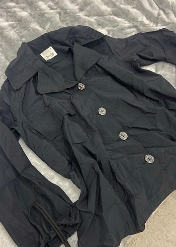 Touche marka Siyah antraist renk Düğmeli Kadın Trençkot ceket - Görsel 2