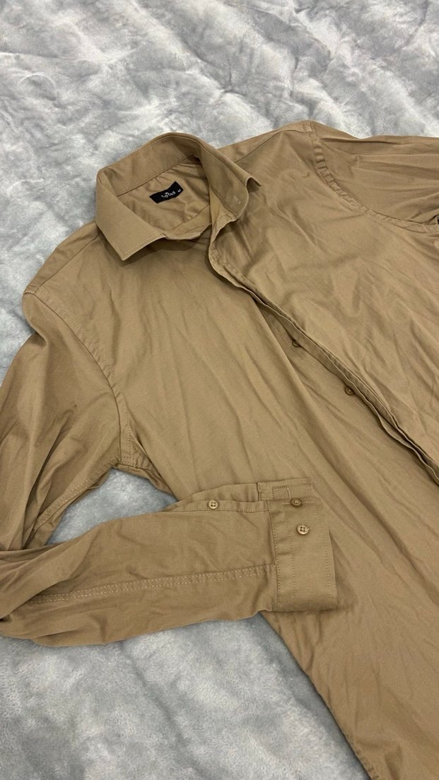 Bej Kısa Kollu Düğmeli erkek Gömlek - Görsel 2