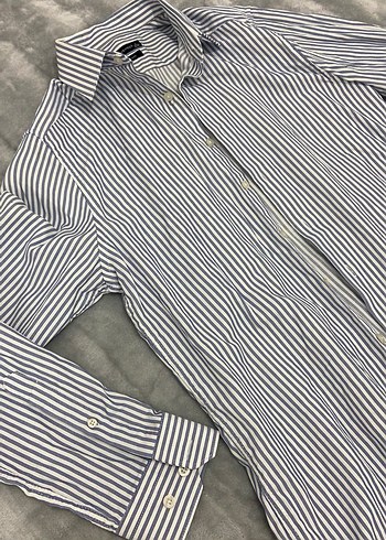Mavi beyaz Gri Çizgili Kısa Kollu Erkek Gömlek - Görsel 3