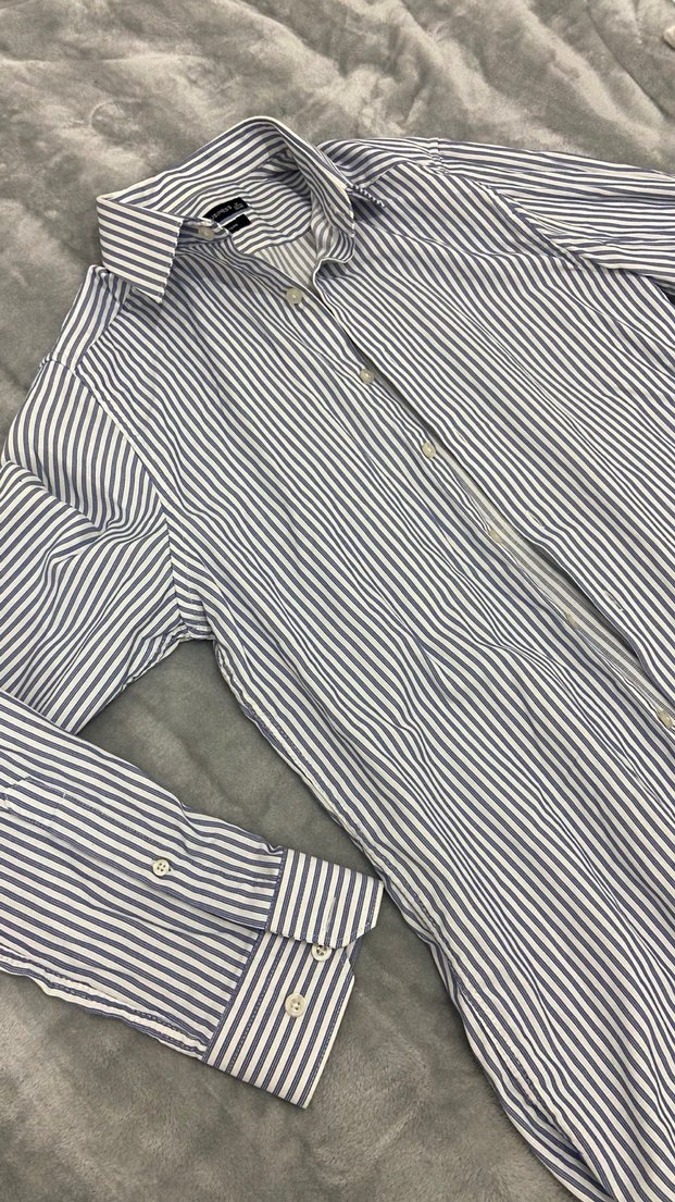 Mavi beyaz Gri Çizgili Kısa Kollu Erkek Gömlek - Görsel 3