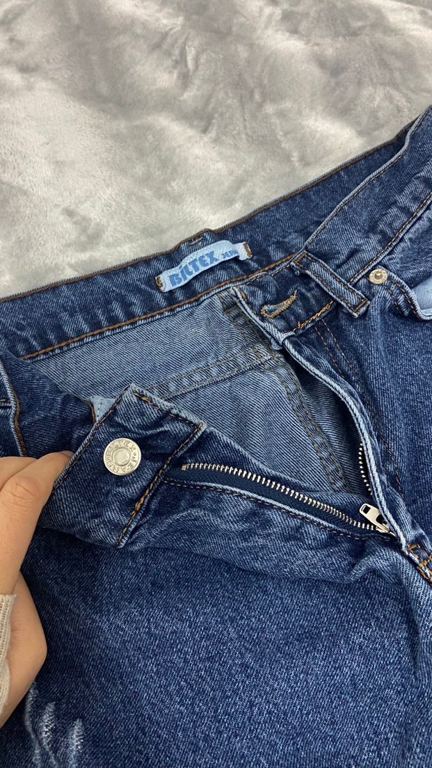 Kadın Mavi Bol Kesim Kot Pantolon - Görsel 5