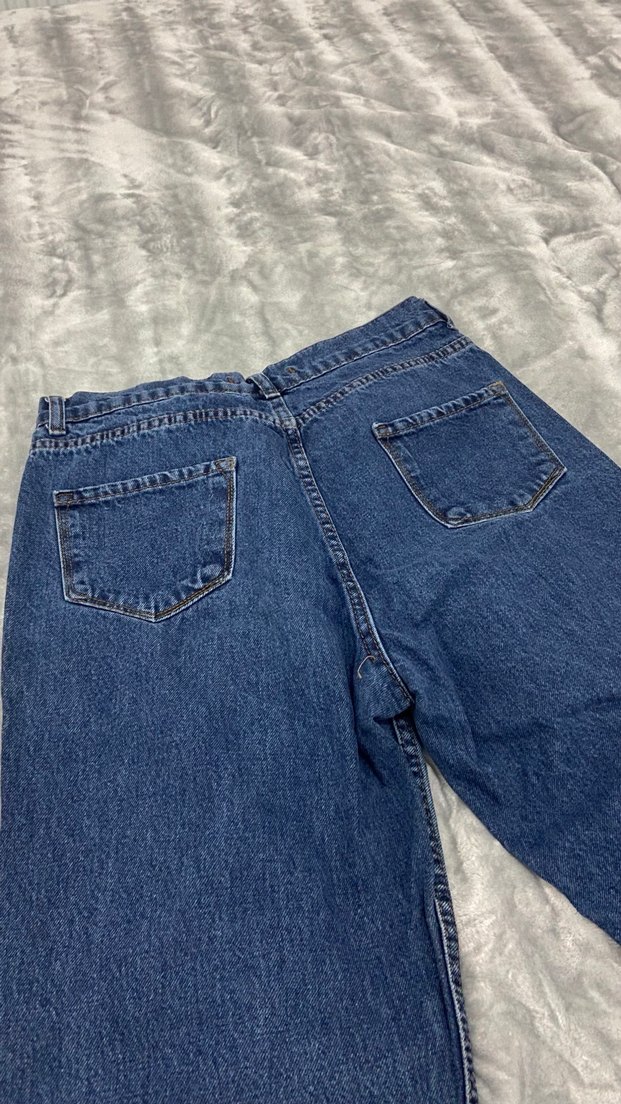 Kadın Mavi Bol Kesim Kot Pantolon - Görsel 3