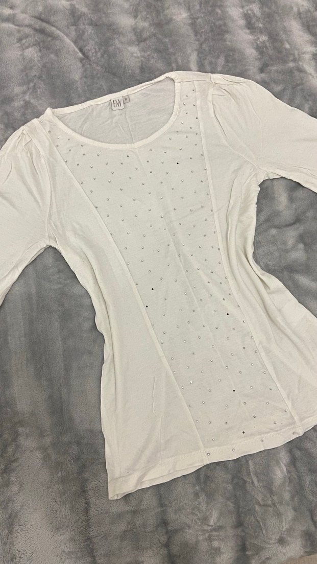 Düğmeli Beyaz Bluzu, Uzun Kollu, Basic - Görsel 3