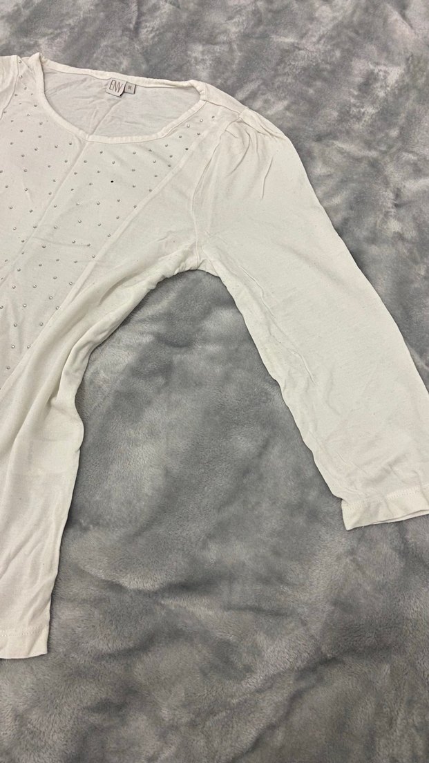 Düğmeli Beyaz Bluzu, Uzun Kollu, Basic - Görsel 2