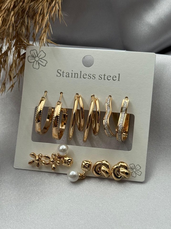 Paslanmaz Çelik 6lı Küpe Seti - Görsel 5