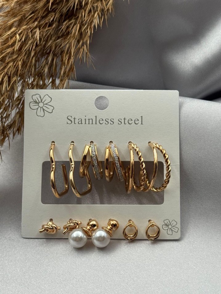 Paslanmaz Çelik 6lı Küpe Seti - Görsel 4