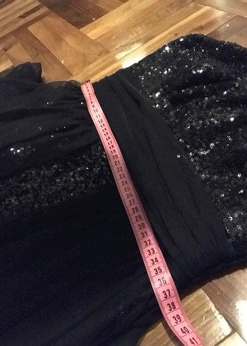 Straplez Siyah Uzun Abiye Elbise Payetli pullu tül - Görsel 9