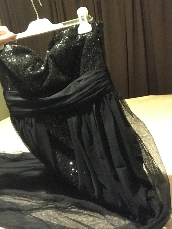 Straplez Siyah Uzun Abiye Elbise Payetli pullu tül - Görsel 3