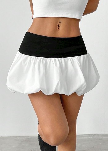 PULL&BEAR Beyaz Pileli Mini Balon Etek - Görsel 4