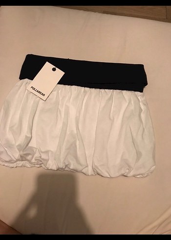 PULL&BEAR Beyaz Pileli Mini Balon Etek - Görsel 3