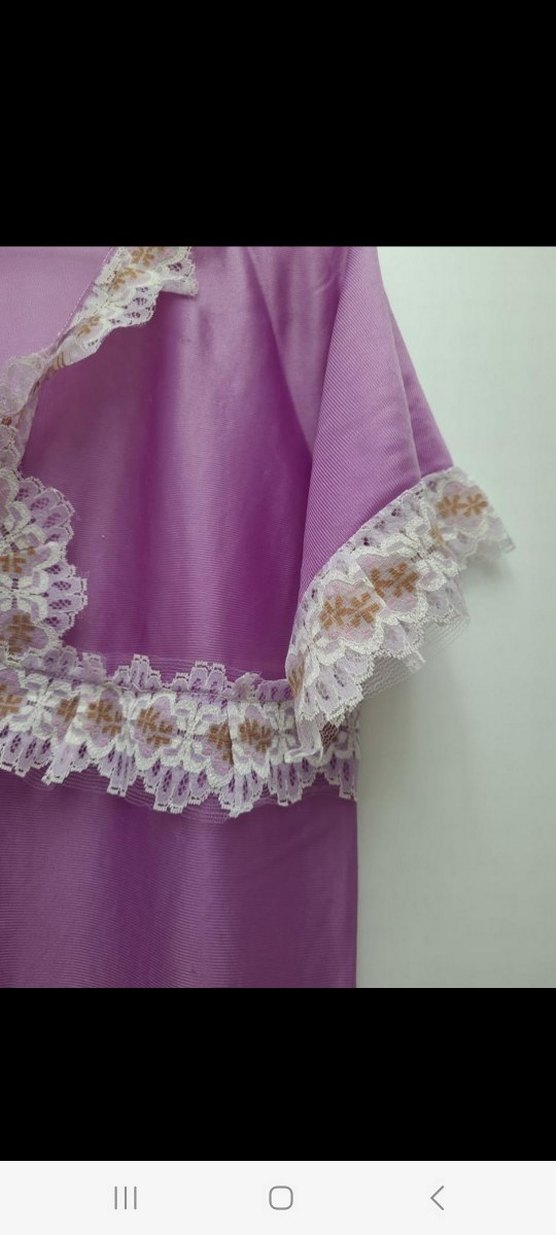 Mor Nakışlı Uzun Vintage Kadın Gecelik - Görsel 5