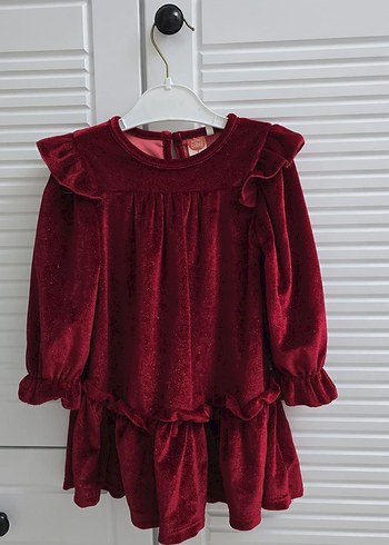 Bordo Fırfırlı Kız Çocuk Uzun Kollu Elbise - Görsel 3