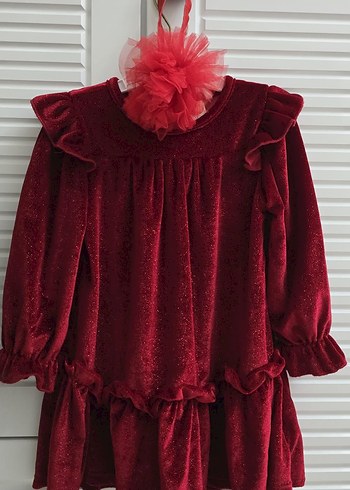 Bordo Fırfırlı Kız Çocuk Uzun Kollu Elbise - Görsel 5