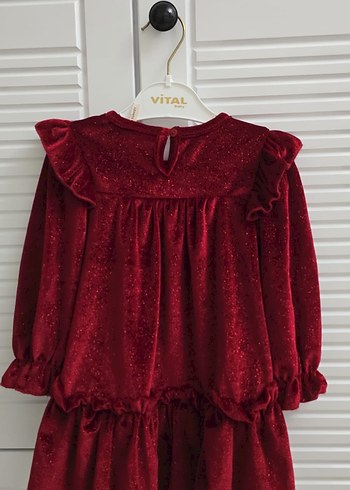 Bordo Fırfırlı Kız Çocuk Uzun Kollu Elbise - Görsel 4