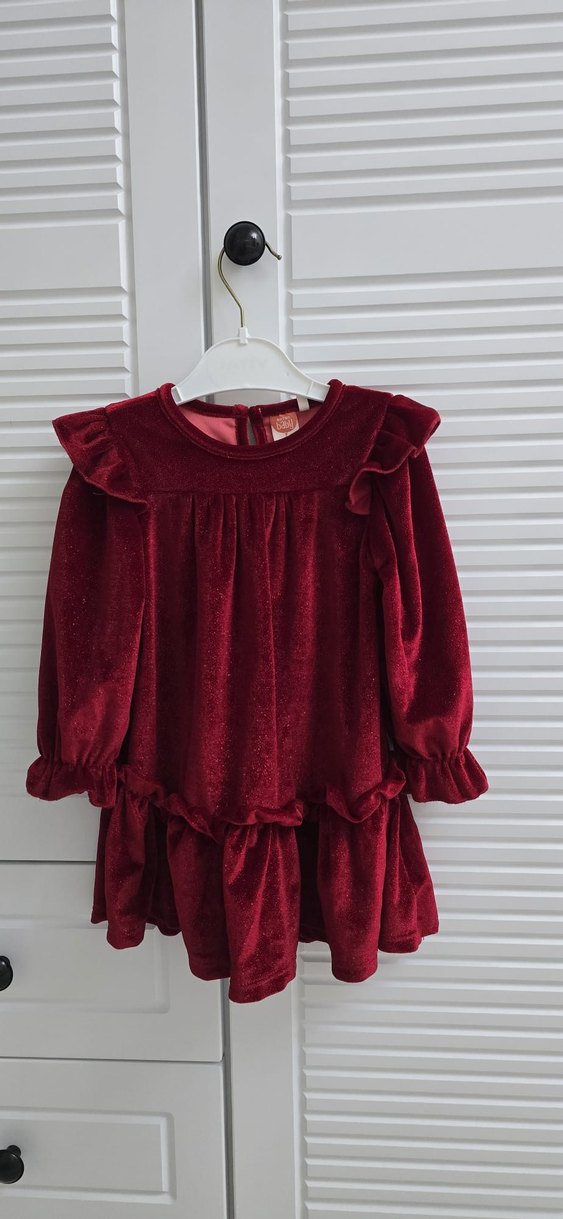 Bordo Fırfırlı Kız Çocuk Uzun Kollu Elbise - Görsel 3