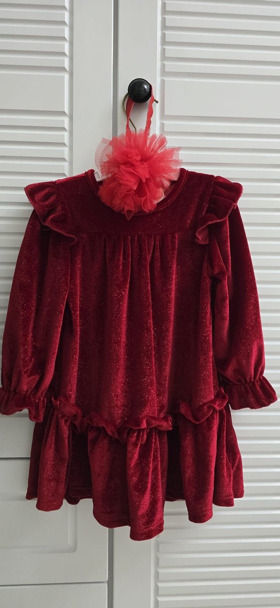 Bordo Fırfırlı Kız Çocuk Uzun Kollu Elbise - Görsel 5