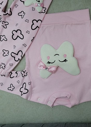 Pembe Dantelli Uzun Kollu Bebek Kız Takımı - Görsel 2