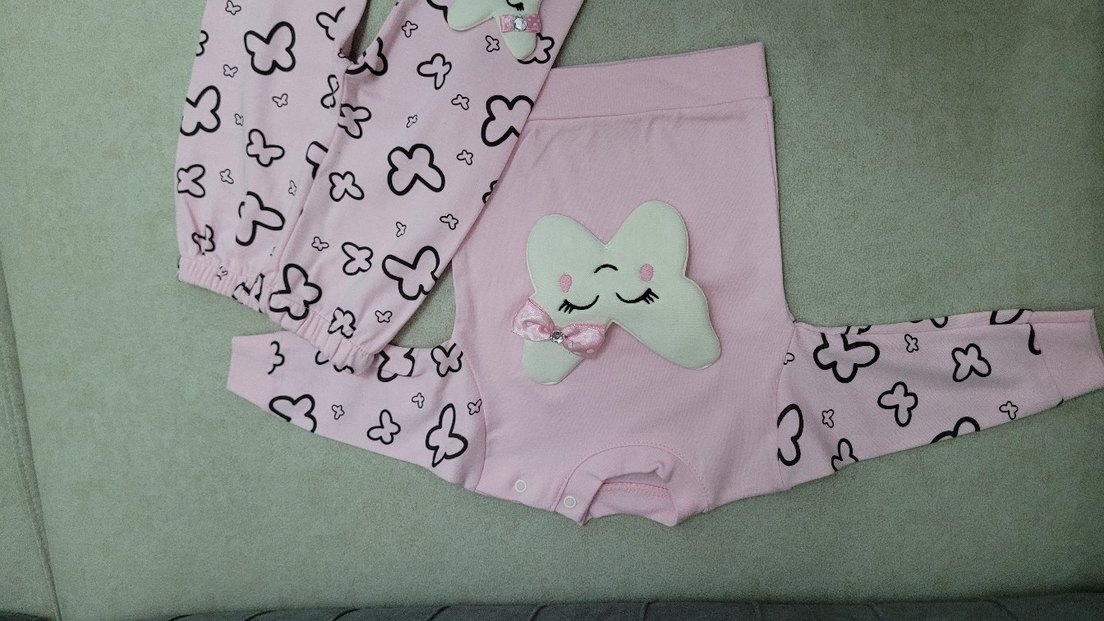 Pembe Dantelli Uzun Kollu Bebek Kız Takımı - Görsel 2