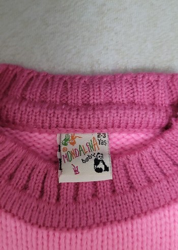 Nakışlı Pembe Kız Çocuk Triko Kazak - Görsel 3