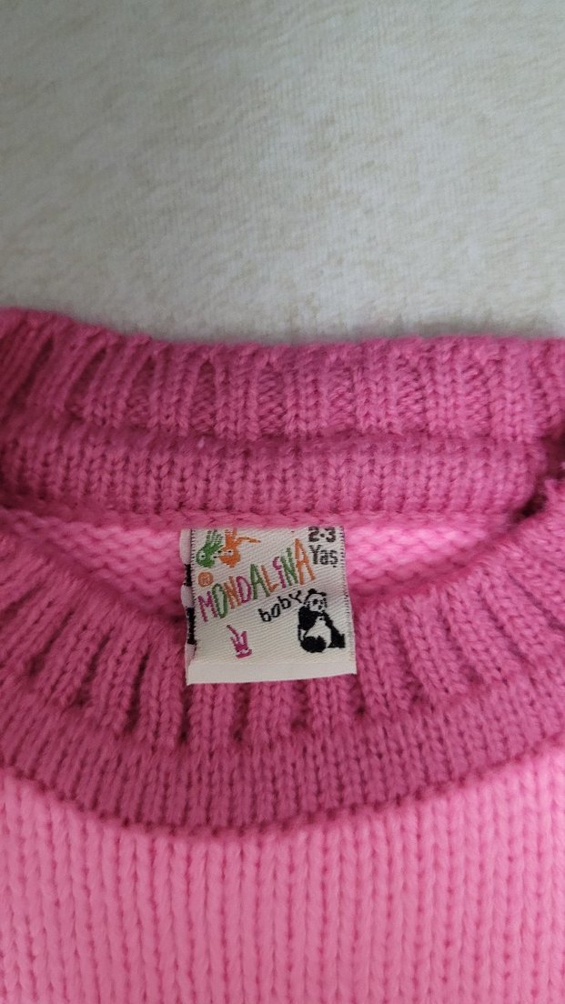 Nakışlı Pembe Kız Çocuk Triko Kazak - Görsel 3