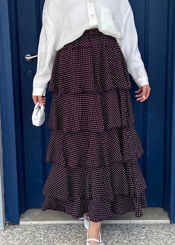 Mor Puantiyeli Uzun Fırfırlı Etek - Görsel 2