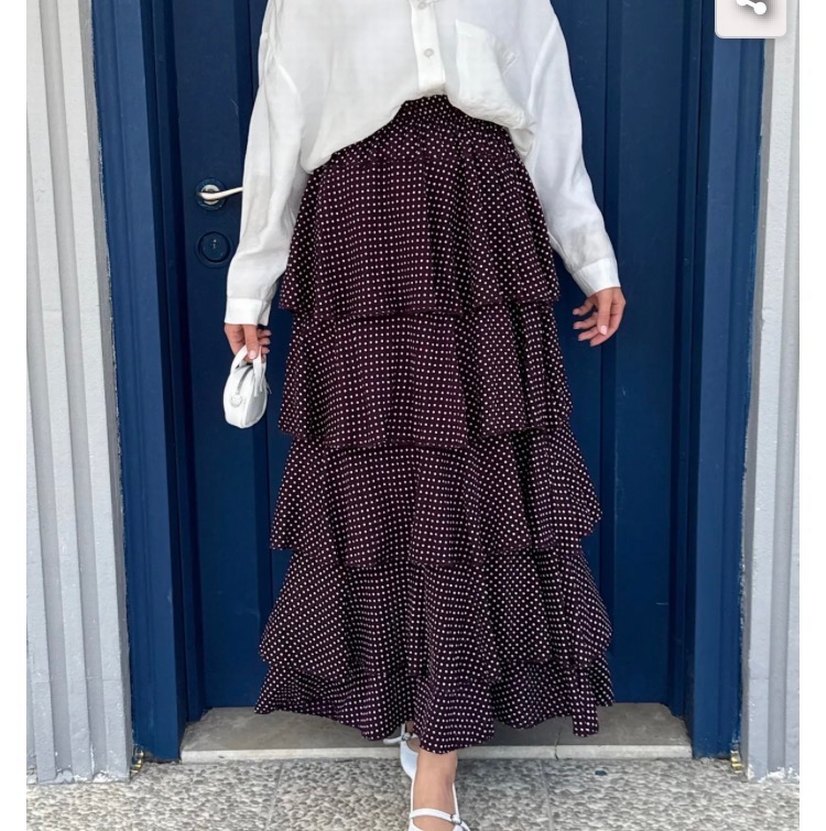 Mor Puantiyeli Uzun Fırfırlı Etek - Görsel 2