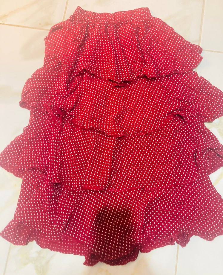 Mor Puantiyeli Uzun Fırfırlı Etek - Görsel 3