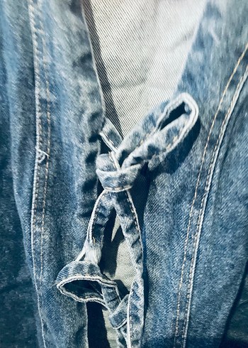 Düğmeli Mavi Kadın Denim Ceket - Görsel 3