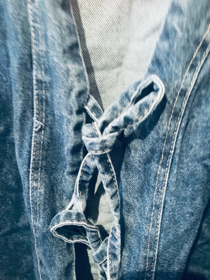 Düğmeli Mavi Kadın Denim Ceket - Görsel 3