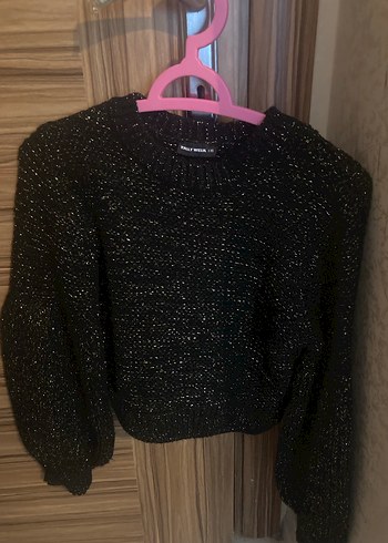 Siyah Örgü Mini Kadın Kazak - Görsel 2