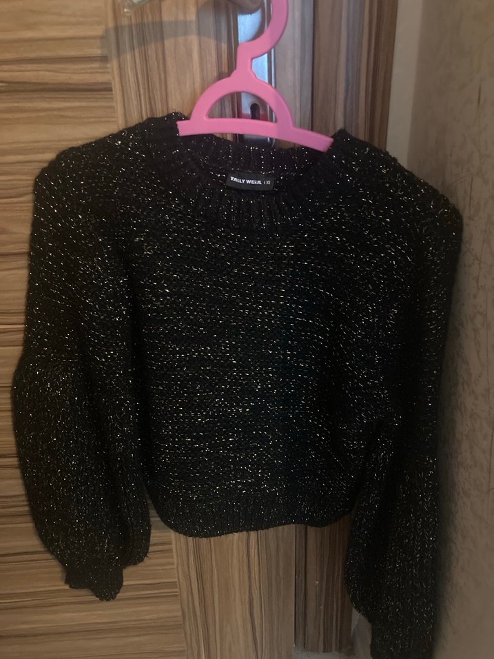 Siyah Örgü Mini Kadın Kazak - Görsel 2