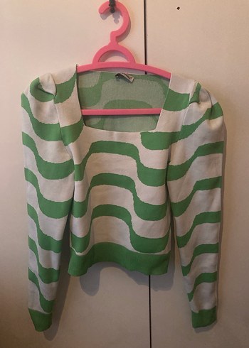 Yeşil Desenli Midi Triko Kadın Kazak - Görsel 2