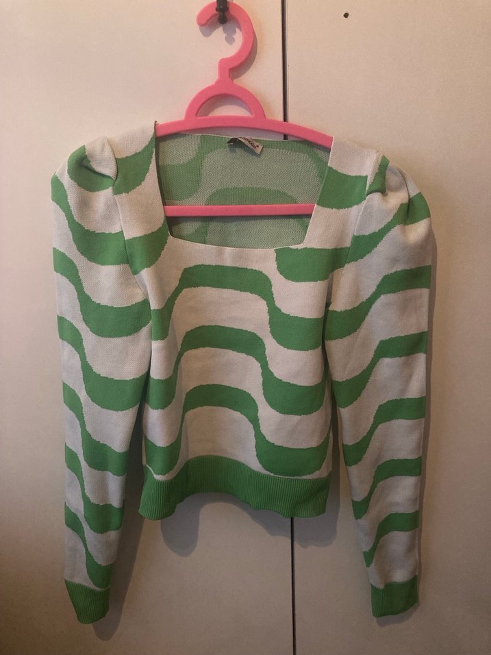 Yeşil Desenli Midi Triko Kadın Kazak - Görsel 2