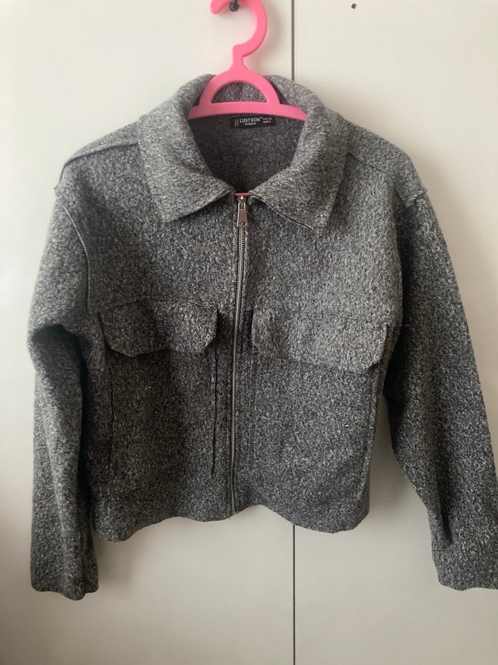 Gri Kadın Kısa Fermuarlı Ceket - Görsel 3