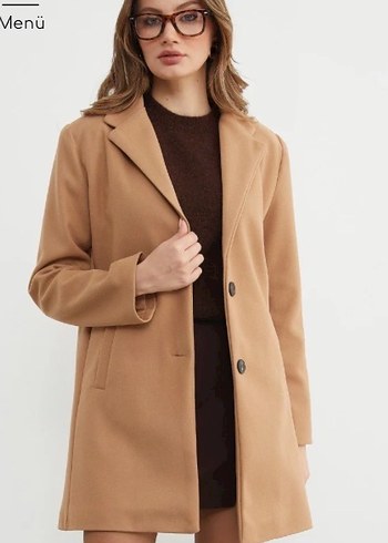 Düğmeli Camel Kadın Kaban - Görsel 2