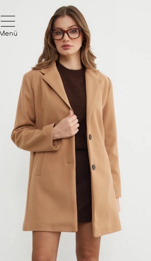 Düğmeli Camel Kadın Kaban - Görsel 2