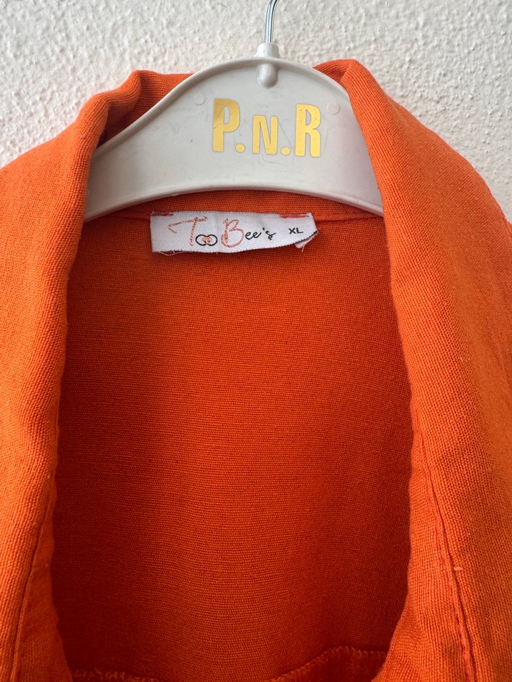 Turuncu Düğmeli Keten Kadın Gömlek - Görsel 2