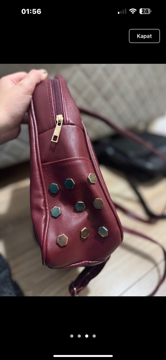 Bordo Deri Kadın Sırt Çantası Fermuarlı - Görsel 2