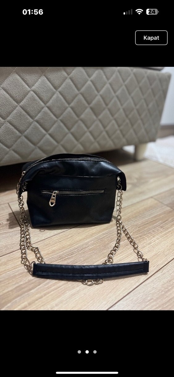 Zincir Detaylı Siyah Kadın Deri Çanta - Görsel 2