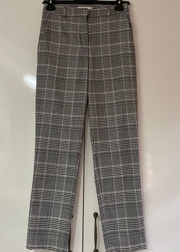 Düğmeli Gri Ekose Kumaş Pantolon