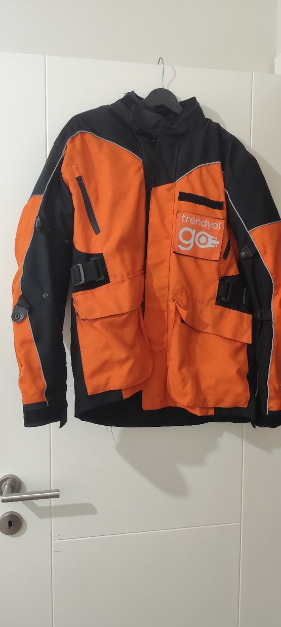 Turuncu Kemerli Biker Erkek Ceket - Görsel 3