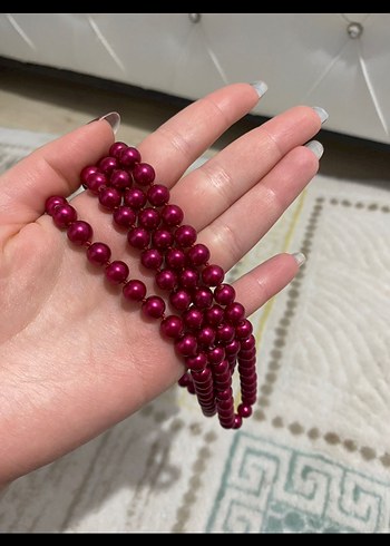 Bordo Boncuklu Uzun Kadın Kolye